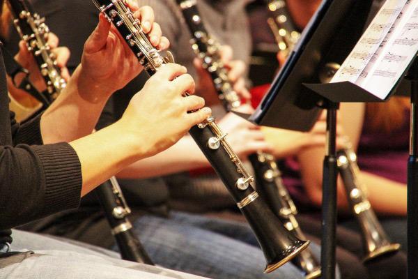 Clarinetists playing in concert